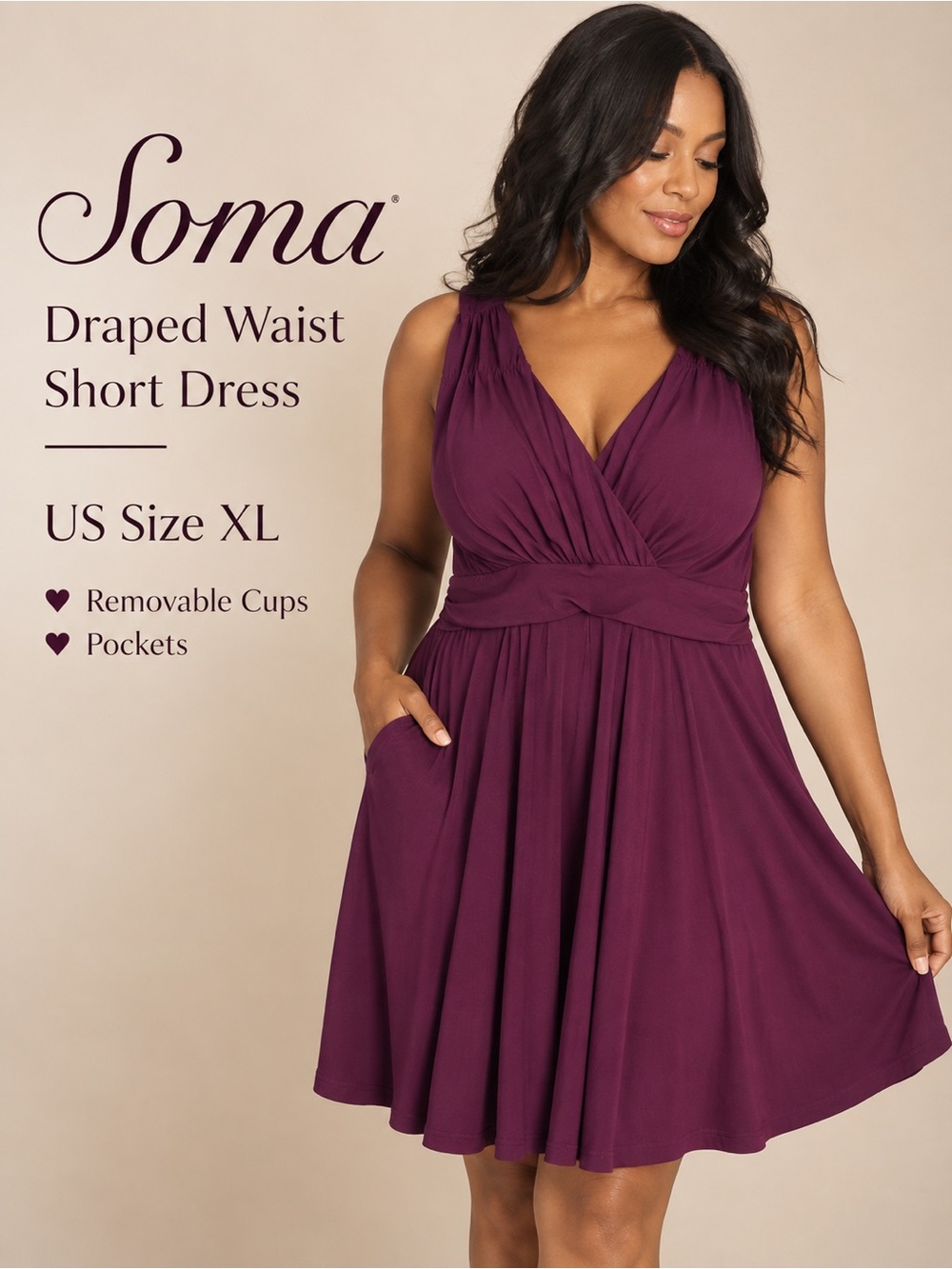 NWT Soma Draped Waist Henna Plum Soft Dress XL